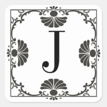 Letra blanco y negro con monograma J del pegatina