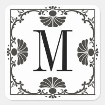 Letra blanco y negro con monograma M del pegatina