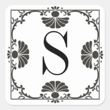 Letra blanco y negro con monograma S del pegatina