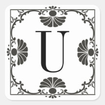 Letra blanco y negro con monograma U del pegatina