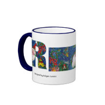LETRA DEL NAVIDAD R/MONOGRAMA   ROJO DE LA CINTA D TAZAS DE CAFÉ