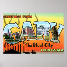 Letra grande de la ciudad de acero de Gary Indiana Poster