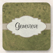 Letrero abstracto floral retro del verde verde oli posavasos de bebida