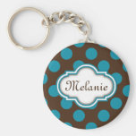 Letrero de Quatrefoil de los lunares de Brown azul Llaveros Personalizados