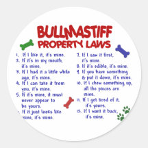 Leyes 2 de la propiedad de BULLMASTIFF Pegatina Redonda