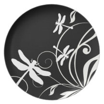 Libélula blanco y negro plato de cena