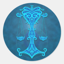 Libra tribal azul complejo etiqueta redonda