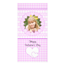 Lila y corazones lindos blancos tarjeta fotografica personalizada
