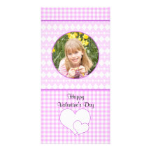 Lila y corazones lindos blancos tarjeta fotografica personalizada