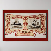 Línea roja de la estrella de Nouveau del arte del  Impresiones