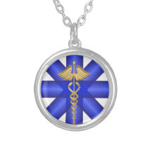 Líneas azules/símbolo del caduceo EMT del oro Joyería