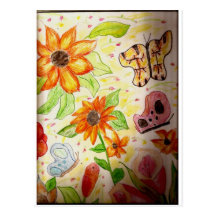 Linha flores e borboletas cartao postal