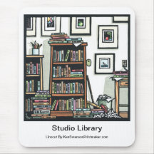 Linocut "biblioteca del estudio" por Ken Swanson Tapetes De Ratones