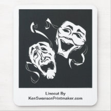 Linocut de la comedia y de la tragedia de Ken Swan Tapetes De Ratones