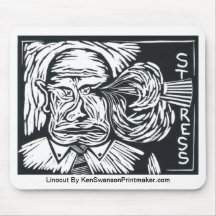 Linocut del hombre bajo tensión de Ken Swanson Alfombrillas De Ratones