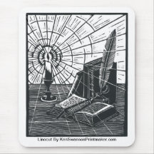 Linocut del libro y de la vela de Ken Swanson Alfombrilla De Raton