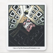 Linocut del sitio con la cama de Ken Swanson Tapetes De Ratón
