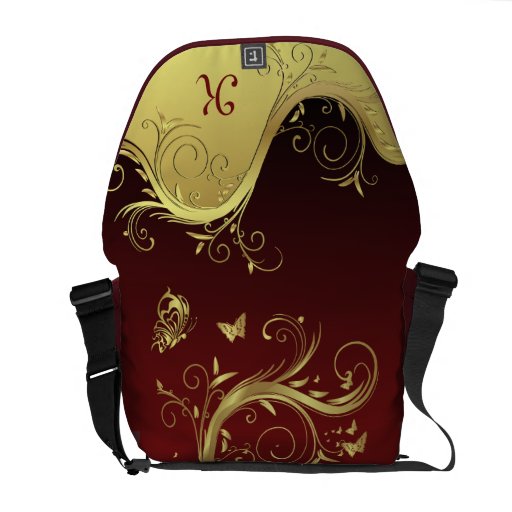 Lío del carrito del monograma de los remolinos y d bolsa de mensajería