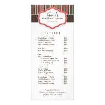 Lista de precios de la panadería diseños de tarjetas publicitarias
