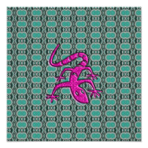 Lizzard azteca de moda en rosa y trullo impresion fotografica