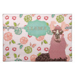 Llama rosada floral retra Placemat Manteles