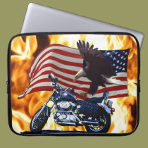 Llamas, Eagle calvo, moto clásica y bandera de los fundas de portátil