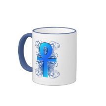 "Llave de la vida (Ankh)" en taza de café azul
