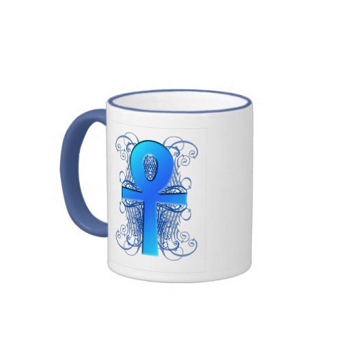 "Llave de la vida (Ankh)" en taza de café azul