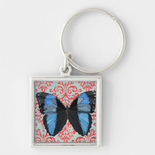Llavero azul de la mariposa de Boho