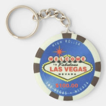 Llavero azul de Las Vegas de la ficha de póker de 