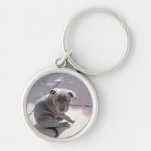 Llavero azul del perrito de bull terrier del stafo