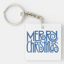 Llavero de acrílico azul de las Felices Navidad