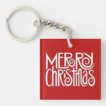 Llavero de acrílico blanco de las Felices Navidad