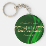 Llavero de seda verde de la voluta del oro del mar