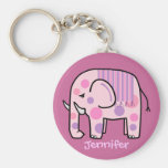 Llavero lindo con el elefante rosado y el nombre