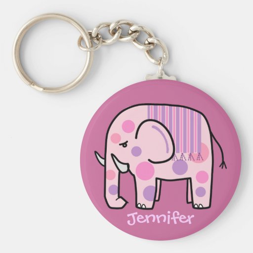 Llavero lindo con el elefante rosado y el nombre