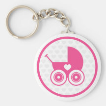 Llavero rosado del icono del cochecito de niño del