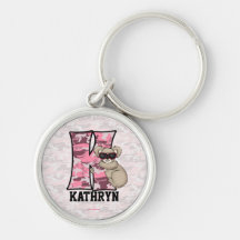 Llavero rosado del monograma "K" de la koala del n