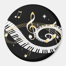 Llaves del piano y notas de oro de la música imán de frigorifico
