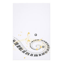 Llaves del piano y notas de oro de la música papelería personalizada
