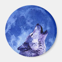 Lobo del grito en la luna iman de nevera