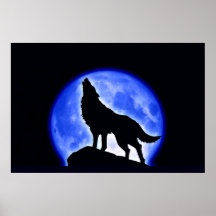 Lobo que grita en la impresión del poster de la lu
