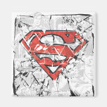 Logotipo cómico arrugado del superhombre imanes  