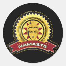 Logotipo de Namaste Buda Pegatina Redonda