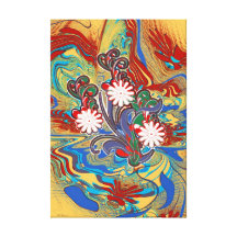 Lona amarilla azul roja de la flora de las técnica lona envuelta para galerias