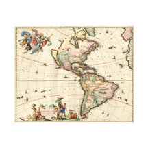 Lona envuelta del mapa 1670 del vintage de América Impresión En Lienzo Estirada