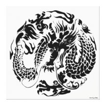 Lona envuelta dragón negro impresión en lienzo estirada