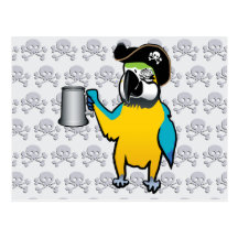 Loro amarillo del pirata del Macaw con una jarra d Postal