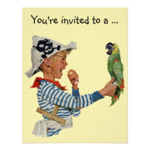 Loro del pirata del muchacho del vintage, fiesta d invitacion personal 