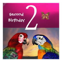 LOROS HÍPERES/segunda fiesta de cumpleaños, fucsia Comunicado Personalizado